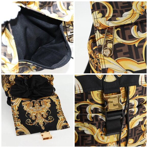 FENDI Zucca Canvas FENDACE Versace Collaboration Backpack Black - Picture 12 of 15